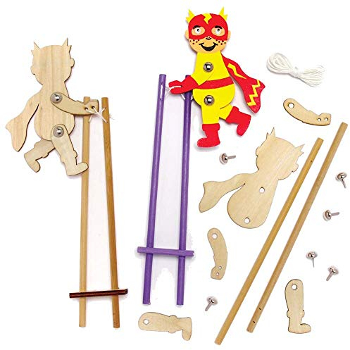 Baker Ross FE405 Star Hero Akrobat-Kits aus Holz – 3 Stück – Basteln Sie Ihre eigenen Puppen, Puppen für Kinder, Holzmodellbausatz