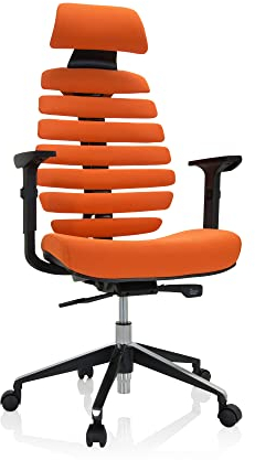 hjh OFFICE Profi Bürostuhl Ergo LINE II PRO Stoff Orange, Drehstuhl mit Kopfstütze, GS geprüft, TÜV Süd nach DIN EN 1335-1, 1335-2