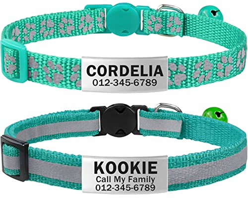 TagME 2er Pack Katzenhalsband mit Namen und Telefonnummer, Katzenhalsband mit Sicherheitsverschluss und glöckchen, 18-31 cm für Katzen, Türkis