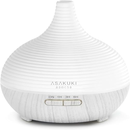ASAKUKI Diffuser 300ml, Large Capacity Aromatherapy Ultrasonic Cool Mist Essential Oil Diffuser with 7 LED Lights, 4 Timer, Auto Shut-Off Function for Home Bedroom Office