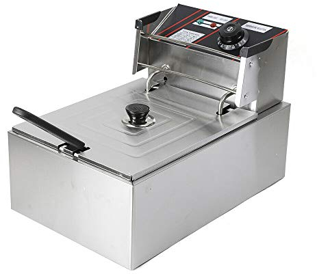 Freidora Eléctrica de Acero Inoxidable, 2500 W, Con Cesta y Tapa, Profesional y Multifunción, 5,5 L, Comercial Para Patatas Fritas y Aperitivos