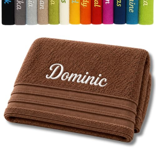 Badetuch mit Namen bestickt Duchtuch Geschenk Badetuch 140x70 cm (Brown)