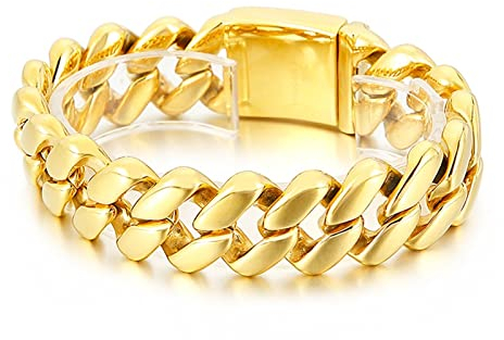 Gualiy Herren Armbänder Herren Armbänder Personalisiert Edelstahl 21mmGold Panzerkette Armband 22cmGold