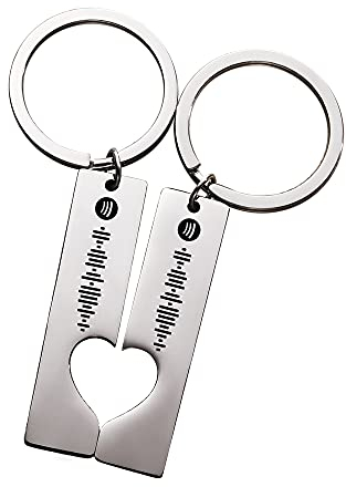 Smile lab Personalisierte Musik Spotify Scan Code Schlüsselbund Anhänger - Benutzerdefinierte Gravur Song mit Edelstahl Herz Schlüsselbund für Paare Geschenke