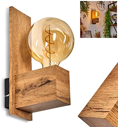 Wandleuchte Heimola, Vintage Wandlampe aus Metall in Holzoptik/Braun, Retro Leuchte im skandinavischen Look, 1-flammig, 1 x E27, ohne Leuchtmittel