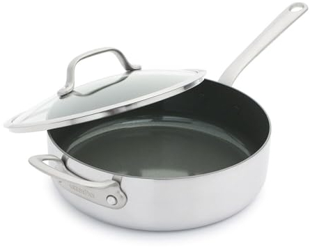 GreenPan Craft Steel Covered Sauté Pan, 4 qt, Silver