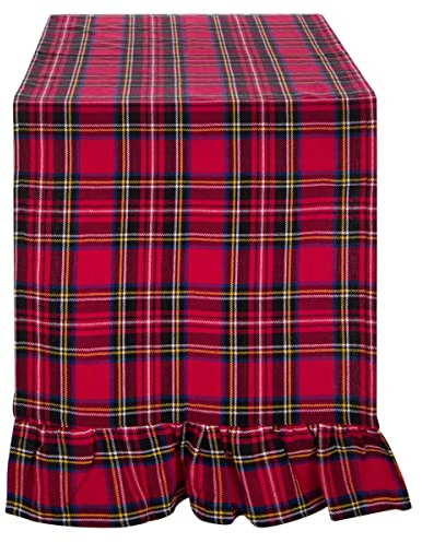 Blanc Mariclò' Runner Natalizio Tartan con Rouches Cotone Rosso 50x160 cm