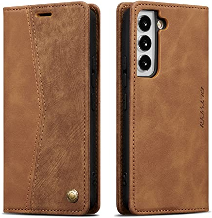 QLTYPRI Wallet Case for Samsung Galaxy S22, Vintage PU Leather Folio Case with Card Slots Kickstand Magnetic Closure Shockproof Flip Phone Cover for Samsung Galaxy S22 - Retro Brown