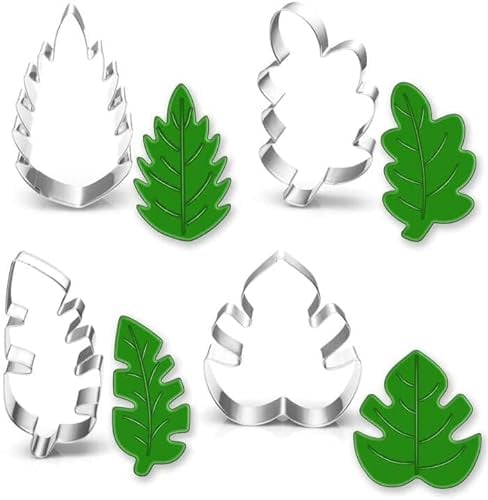 Blätter Ausstechformen Set-4 Stück- Eichenblatt, Monstera Blatt, Farnblatt, Tropische Blätter Keks Fondant Biscui Ausstecher