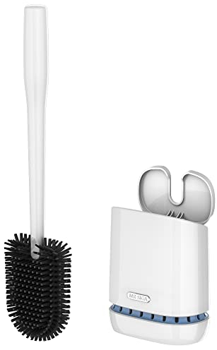 MR.SIGA Escobillero y Soporte, Duradero y de cerdas Flexibles, escobillero de Pared para la Limpieza del baño, Blanco, 1 Pack