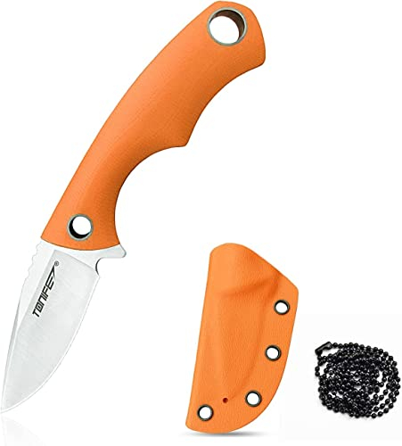 TONIFE Squirrel Full Tang Coltello da Collo Lama Fissa 4,3cm Totale 11,9cm con Fodero in Kydex e Catena a Sfera per Caccia, Campeggio, Sopravvivenza(Arancia)