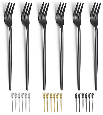 Evanda Tenedor de Postre Negro Juego de 6 6.3/16.5cm, Tenedor de pastelería de titanio negro, Tenedor de aperitivo para fruta, tarta, queso, viajes de fiesta, cafés, restaurantes, fácil de limpiar