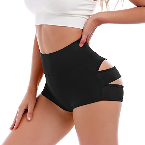 IBAKOM Women Cutout Rave Booty Shorts High Waist Yoga Workout Hot Mini Pants Activewear Dance Bottoms Clubwear Black XL