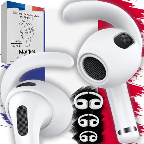 Ganci Auricolari per AirPods 3-3 Paia [S, M, - Earhook Sostituibile in Silicone Morbido - Anti-Perdita per Sport - Massimo Comfort e Stabilità - Bianchi