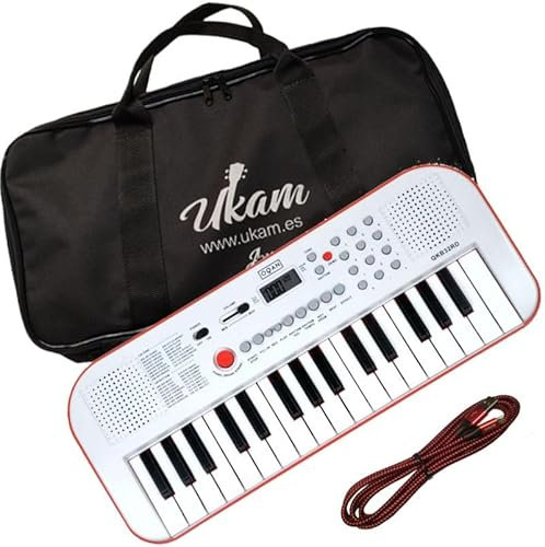 Pack Teclado Escolar 32 notas + funda + cable alimentacion USB… (Rojo)
