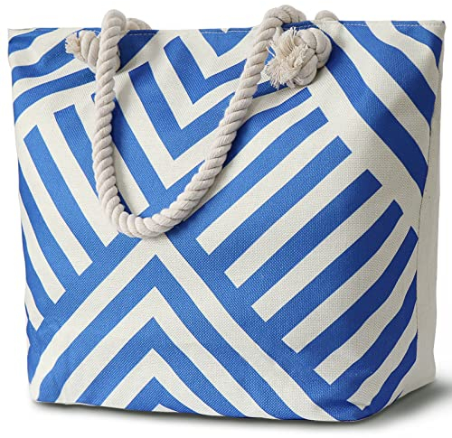 LEcylankEr Strandtasche XXL für Damen, Groß Strandtasche mit Reißverschluss, Beach Bag für Strand Reisen Schwimmbad Einkaufen (Streifen)