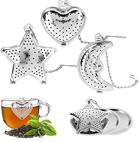 3Pcs Tea Strainer for Loose Tea, 304 Stainless Steel Loose Tea Infuser with Extended Chain Tea Filters for Loose Leaf Tea Great Gift for Tea Lovers with 3Pcs Tea Infuser Tray
