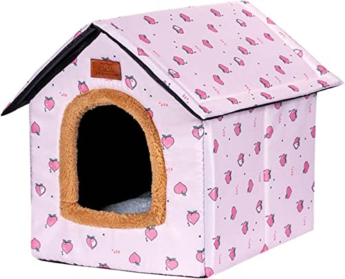 Katzenhaus Hundehöhle – Hundehaus Katzenhöhle für den Außenbereich, winterfest, wasserdicht, wetterfest, für den Außenbereich, Kleintierhaus, faltbar, für kleine Katzen (M, Rosa)