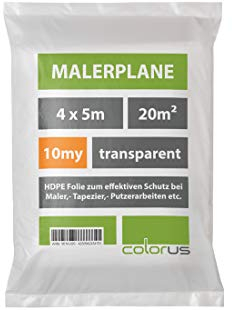 Abdeckplane HDPE 4 x 5 m Malerfolie 10my 20qm | Malerplane extra stark | Abdeckfolie zum Schutz von Möbel etc.