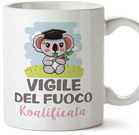 Mugffins Tazza in ceramica per VIGILE DEL FUOCO donna 11 oz / 350 ml - In italiano - Koalificato/Koalificata - Idea regalo per compleanno, anniversario, natale, laurea