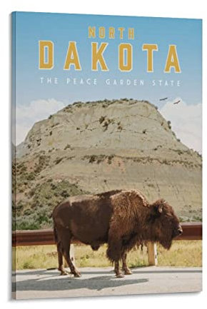 ONOTIO North Dakota Peace Garden State Vintage Reise Poster Landschaft 20 x 30 cm Wandkunst Bild Leinwand Kunst Poster Modern Familie Schlafzimmer Dekor Poster