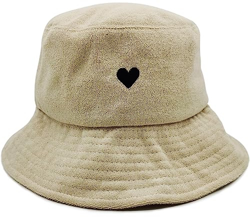 ATTICUS Poetry Bucket Hat, Love Her But Leave Her Wild - Trendige Sommer-Mädchen-Frottee-Cap, Sonnenhüte für Damen, Einheitsgröße (Khaki, Herz), Herz Eimer Khaki, M