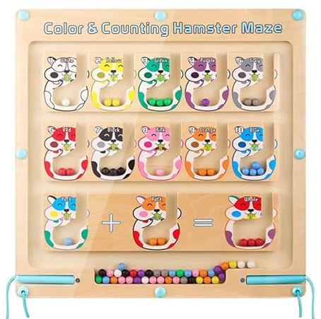 Biticolor Magnetspiel Labyrinth Farben Lernen Sortierspiel Montessori Spielzeug Holz 3 4 5 6 7 Jahre Magnete Kinder Motorikspielzeug Geschenk Mädchen Junge(Hamster)