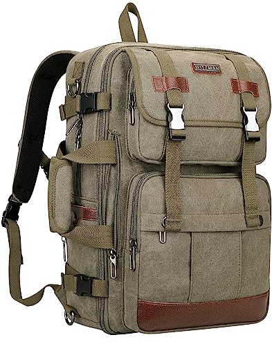WITZMAN Canvas Reiserucksack Herren Groß Skalierbar Handgepäck Vintage Daypack Fit 17 zoll Laptop(A6617-3 Army Grün)