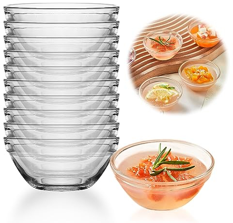 Vegena 10pcs Mini Glass Bowls, 7.5cm*3.2cm, 70ml, Modern Style, Reusable, Dishwasher Safe, Transparent, Round, Tableware, Perfect for Dessert, Vegetables, Parties