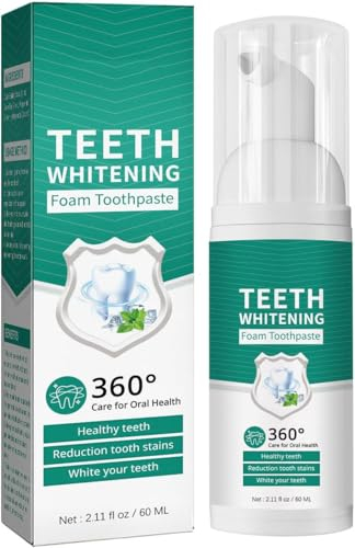 Teeth Whitening Foam Toothpaste, Schaum Zahnpasta Weisse Zähne, Zahnaufhellung Zahnpasta, Aufhellende Zahnpasta, Zahncreme Weiße Zähne, Stain Removal & Fresh Breath, 60ml (1 Stück)