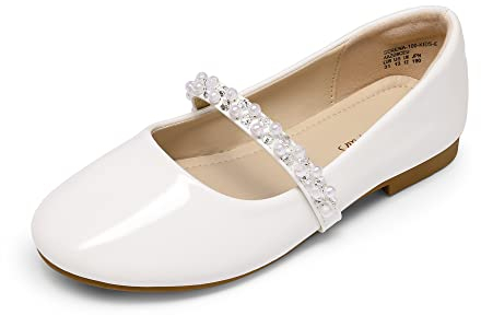 DREAM PAIRS Mädchen Mary Jane Strap Flache Schuhe Ballerinas Prinzessin Schuhe Flache Schulschuhe Weiß-PAT-New-E SERENA-100-KIDS-E Größe 35 (EUR)