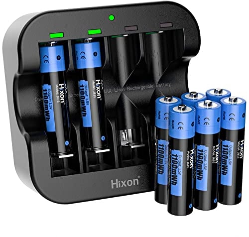 Hixon AAA Lithium Akku, Wiederaufladbarer 1,5V Lithium AAA Akku, 1100mWh Hohe Kapazität, 2 Stunden Schnellladung, 8 Stücke AAA Akku mit Schwarzem Ladegerät