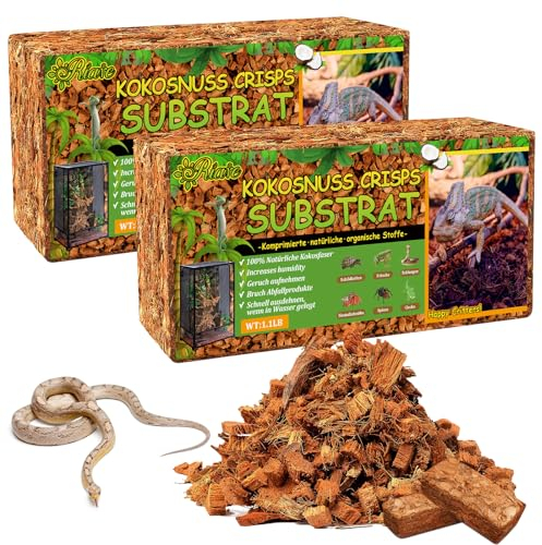 Riare Natural Coconut Chip Substrate for Reptiles- Compressed Coconut Husk Reptiles Bedding, Coco Husk Chip Terrarium Substrate for Snakes, Tortoises, Ball Python, Frogs (2 Pack)