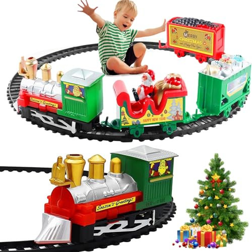 Juego de Tren de Navidad Eléctrico, Juguetes con vías y 4 Vagones, Decoración De Navidad, Regalos para Niños