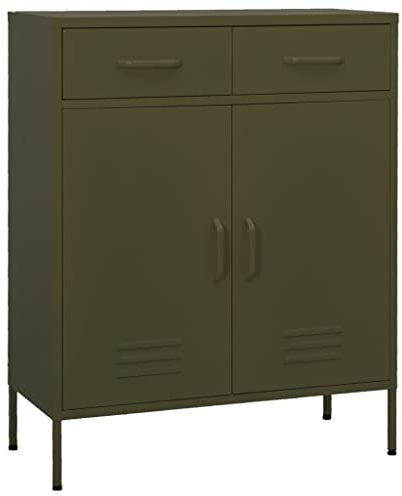 MNISDFL Mehrzweckschrank Sideboard Küche Beistellschrank Lagerschrank Olivgrün 80x35x101,5 cm Stahl