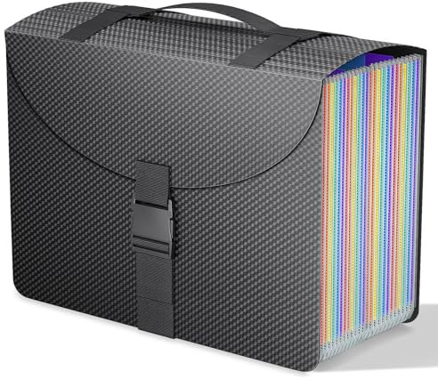 „Vanulee Aktenordner mit 25 Fächern, Ziehharmonika-Aktenordner, erweiterbare Aktenbox für A4-Dokumente, Papier, Rechnungen, Quittungen, verstellbarer Griff und Bodenstütze, 2 x Laschen, Raute