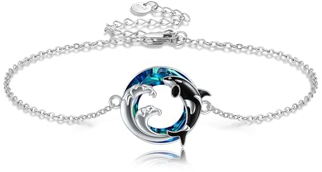 DAYLINLOVE Orca Armband Sterling Silber 925 Killerwal Armbänder Kristall Orca Schmuck Ozean Tier Geburtstag Geschenke für Frauen Mädchen Tochter Meer Ozean Liebhaber