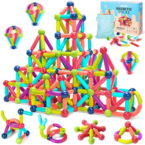 AQXONG 88Pcs Magnetische Bausteine Spielzeug, 3D Konstruktions Spielzeug, Magnetspielzeug für Kinder, Pädagogisches Lernspielzeug, Geeignet für Jungen und Mädchen im Alter von 3 4 5 6 7 8 Jahren