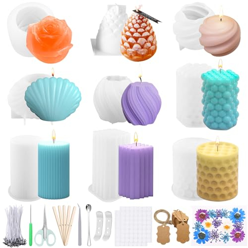 UCAMP Moldes para Velas,Kit Moldes para Hacer Velas,Molde para Hacer Velas,Molde de Silicona para Velas,Molde de Vela Artesanal Hecho a Mano para Hacer Velas,Decoración del Hogar,Manualidades