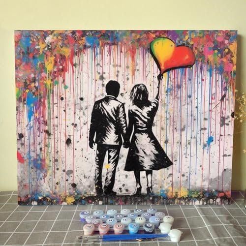 Tucocoo Banksy Pop Art Malen nach Zahlen für Erwachsene, Street Couple DIY Ölgemälde-Kits auf Leinwand mit Pinseln und Acrylpigment, Graffiti-Liebhaber, Bild für Heimdekoration, Geschenke, 40 x 50 cm