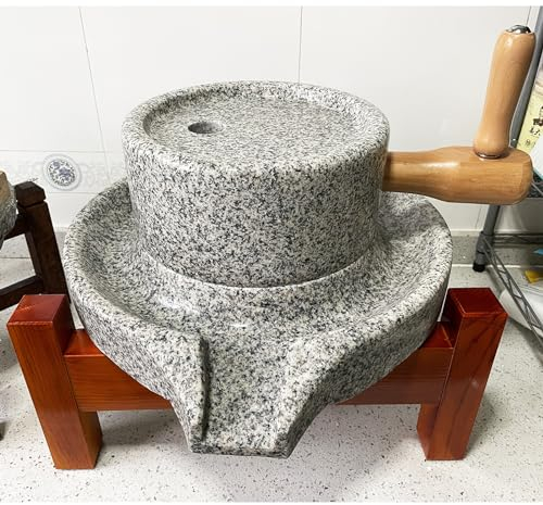 Mulino per Cereali Granito Naturale Smerigliatrice del Mulino per Cereali, Mulino per Pasta Secca e Umida con Struttura in Legno, Mano Macinatore a Pietra per Cereali per Spezie e Semi di Mais ( Size