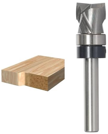 Sinoprotools Solid Carbide Compression Flush Trim Router Bit, 1/4 Inch Shank Up-Down Cut 1/2 Cutting Diameter, 1/2'' Cutting Length, Top Bearing Spiral Pattern Router Bits for Wood Flush Trimming