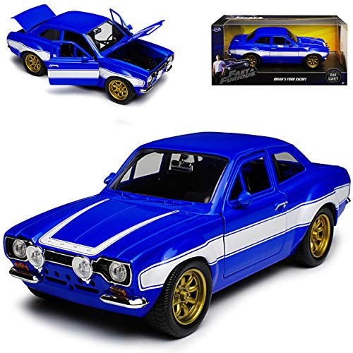 Generisch Ford Escort RS 2000 Blau MKI Brian O Connor Paul Walker Fast Furiuos VI 2013 1/24 Jada Modell Auto mit individiuellem Wunschkennzeichen