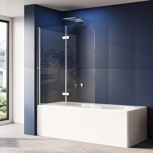 LUXESPIRE Duschwand für Badewanne 100 x 140 cm Badewannenfaltwand 2-teilig Faltbar 6mm ESG Glas Nano Beschichtung Duschtrennwand Faltwand