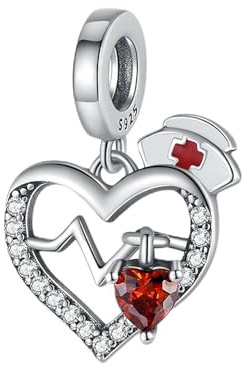 Erizteya Nurse Hat Heartbeat Love Charm für Frauen Armbänder Halsketten mit 5A Cubic Zirconia 925 Sterling Silber Anhänger Perlen Schmuck Geschenk für Mädchen