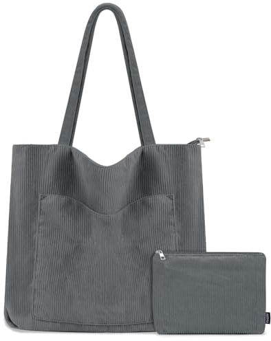 GASSDA Cord Tote Bag Damen Groß Shopper Umhängetasche Handtasche Mit Kosmetiktaschen für Einkaufen, Arbeiten, Reisen und Schule
