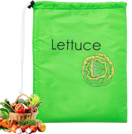Lettuce Storage Bags - Lettuce Bags For Fridge | Stay Fresh Food Bags | Drawstring Design Storage Bag | Reusable Fridge Fruit Bag For Vegetable Storage Refrigerator Kitchen Picnic, 28 X 39 CM