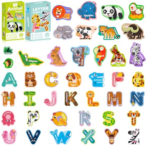 Magnetic Letters and Animal for children, 52Pcs Cute Alphabet Magnets for Fridge,ABC Magnet Educational Spelling Learning Games for Kid Toddlers 3 4 Years Old