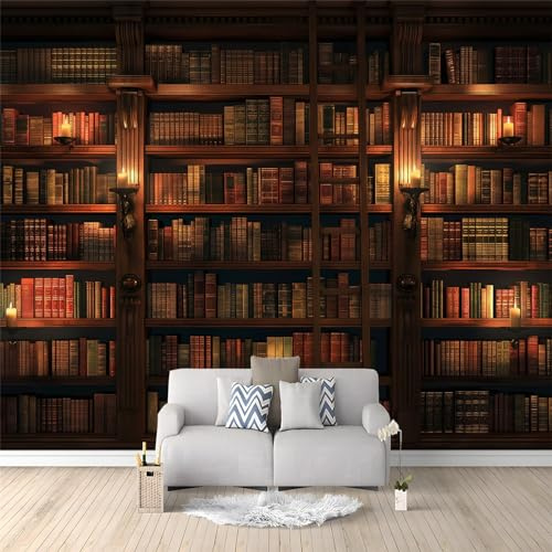 Fototapete Hohes Bücherregal, Vintage-Bücher Tapete 350 x 256 cm Vlies Tapeten 3D Wanddeko Wallpaper Wandtapete Dekoration Schlafzimmer Study Restaurant Cafe