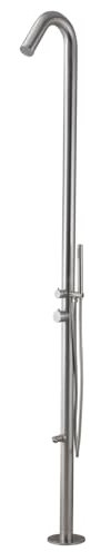 RUBINETTERIA Colonna Doccia da Esterno Betulla a Pavimento Inox Spazzolato con Lava Piedi Acqua Calda e Fredda Giardino Piscine Stabilimenti Balneari (Colonna Doccia Betulla)